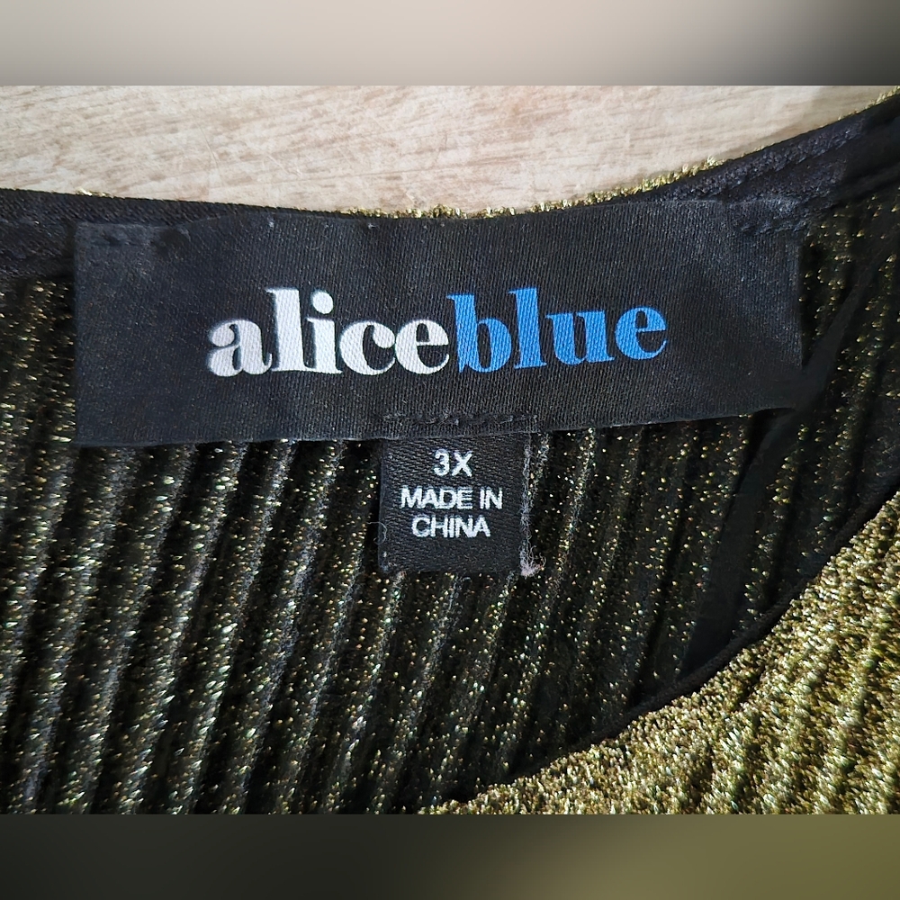 Alice Blue Gold Metallic Shimmer Peplum Top - Ruffle Hem - Size 3X Plus - Picture 5 of 11
